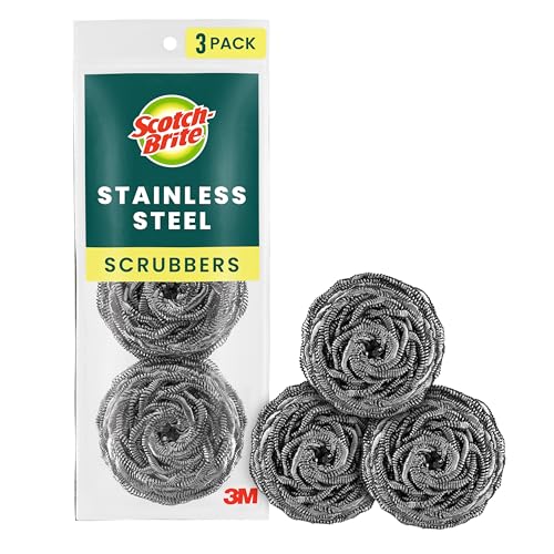 Scotch-Brite Stainless Steel Scrubbers, Scouring Pads for Cleaning Tough Baked-On Messes, Metal Scrubbers for Cleaning Dis...