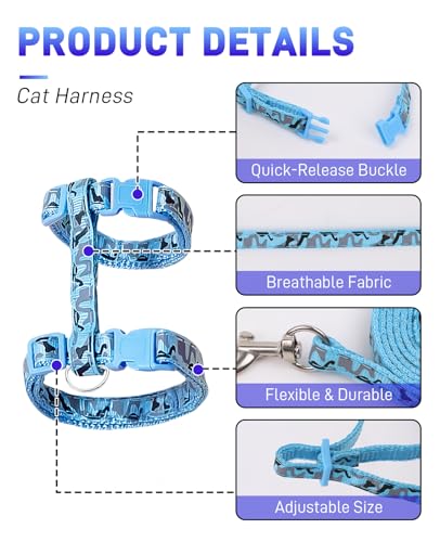 Gaahkai 3 Pack Cat Leash and Harness Set, Lightweight Adjustable Collar Escape Proof for Cats