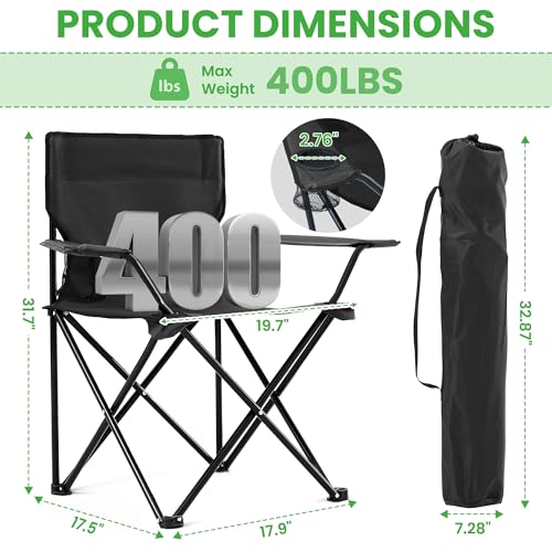 Canpsky 2 Pack Portable Camping Chairs Folding Lawn Chair Outdoor Lightweight Beach Chair with Cup Holder & Carry Bag for ...