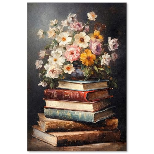 Floral Book Canvas Wall Art Botanical Flower Oil Painting Poster Vintage Antique Aesthetic Prints for Gallery Living Room ...