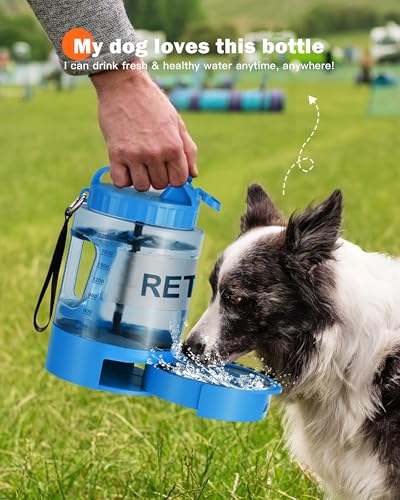 77oz Large Dog Water Bottle - Portable Travel Dog Water Dispenser & Bowl - Leak-Proof Pet Water Jug for Hiking, Camping, W...