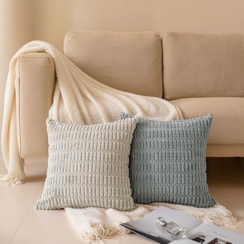 Softalker Throw Pillow Covers 18x18 Inch, Set of 4, Corduroy Soft Striped Farmhouse Boho Pillow Cover, Modern Decorative C...