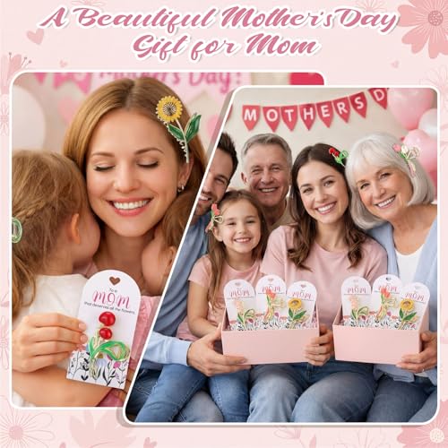 Yinkin 12 Sets Bulk Gift for Mother's Day Floral Metal Hair Clips with Thankful Greeting Cards Hair Clips for Women DIY Mo...