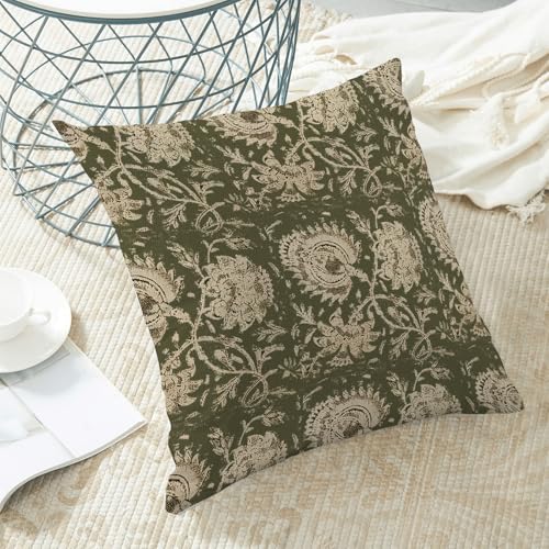 Green Pillow Covers 20x20 Inch Set of 2 Vintage Olive Green Floral Throw Pillows Neutral Modern Boho Block Print Floral Pi...