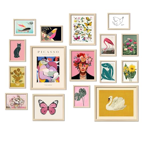 16 PCS Framed Eclectic Wall Art Decor, Modern Maximalist Home Gallery Wall Frame Set Prints for Bedroom Bathroom, Posters ...