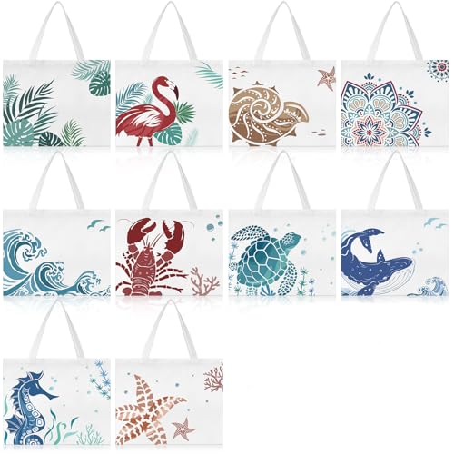 SATINIOR 10 Pcs Beach Theme Canvas Totes Bags Gifts Shopping Bags Reusable Grocery Handbags for Women Travel Cruise Wedding
