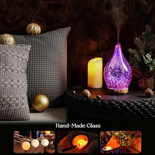 Porseme Essential Oil Diffuser 3D Firework Glass Aromatherapy Ultrasonic Humidifier Rose Gold, Auto Shut-Off, Timer Settin...