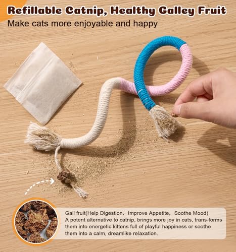 Dgerp Cat Chew Ropes 4Pcs, Cat Toys for Indoor Cats with Refillable Natural Catnip, Safe Teeth Cleaning Chew Toys, Interac...