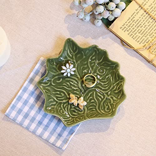 LZBALUYO Jewelry Dish Trinket Tray for Women, Ring Dish Holder, Unique Leaf Shape Ceramic Plate Cute Things Vanity Aesthet...