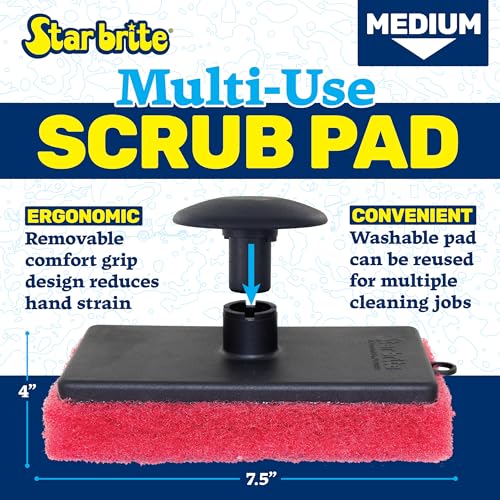 STAR BRITE All-Purpose Medium (Red) Scrubber Pad - Available in Medium, Fine & Coarse Textures with Ergonomic Handle for B...