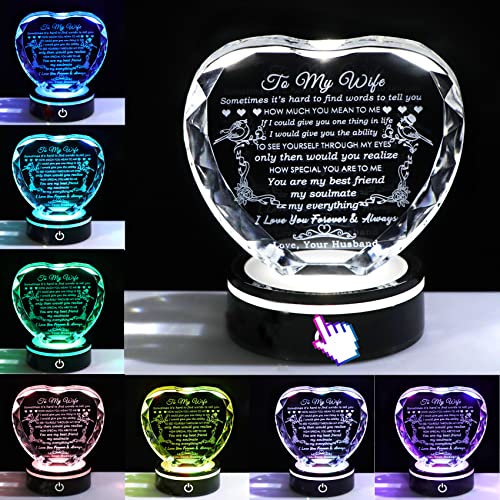 YWHL Gifts for Wife with Colorful LED Base Romantic Wedding Anniversary I Love You Gifts for Her Best Wife Birthday Gift I...