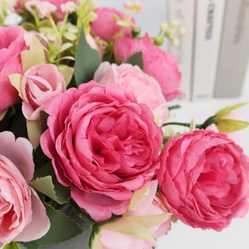 Artificial Peonies Silk Flowers, Pink Faux Peony Bouquet 2 Bundles Florals Arrangements Decor for Farmhouse Home Boho Wedd...