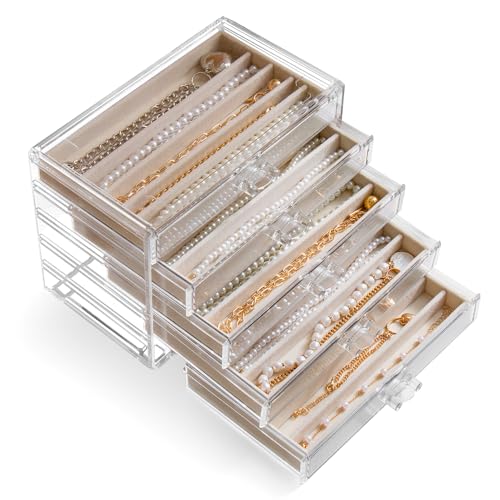 YUFONG Necklace Holder Organizer, Dustproof Necklace Box Velvet Necklace Organizer Box with Lid Clear Acrylic Dustproof St...