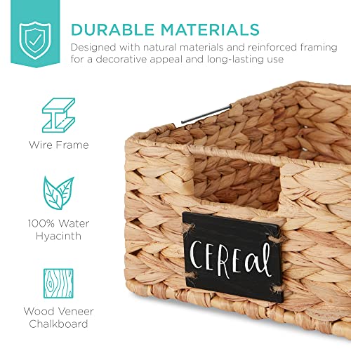 Best Choice Products Set of 4 9x12in Water Hyacinth Pantry Baskets, Woven Organizers w/Chalkboard Label, Chalk Marker - Na...