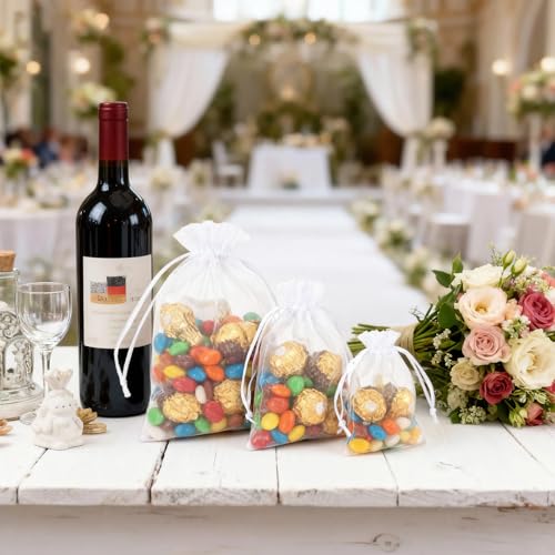 3 Size Organza Bags, 60 Pcs White Mesh Drawstring Gift Bags, Jewelry Pouches for Party Festival Candy Wedding Favors Chris...