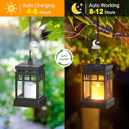 KOOPER Solar Lanterns Outdoor Waterproof, 2 Modes Hanging Solar Lantern with LED Realistic Flickering Flameless Candle, Ca...