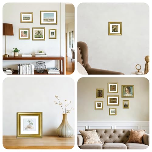 VIOLABBEY 6x6 Picture Frame Gold, Vintage Photo Frames Square, Fits Pictures 4x4 with Mat or 6 x 6 without Mat, Display fo...