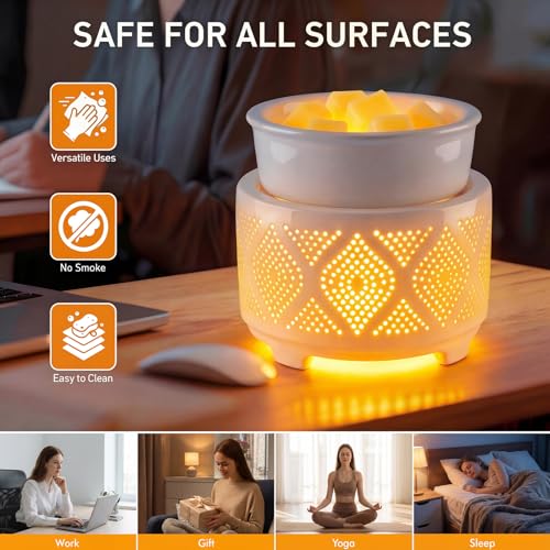 Wax Melt Burner Ceramic Electric 4-in-1 Candle Warmer Lamp with 7-Color LED Light Fragrance Oil Burner for Scented Wax Can...