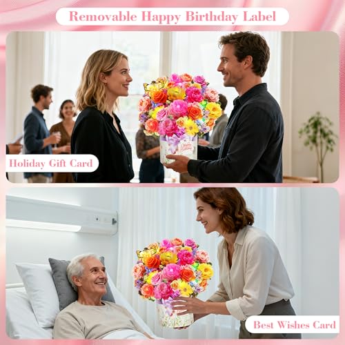 XTF2015 Birthday Cards with MUSIC & LIGHTS, Happy Birthday Card, Peony & Butterfly, 13 Inch Life Sized Forever Flower Bouq...