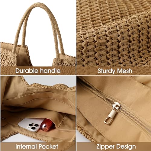 TOBEHIGHER Straw Beach Bags for Women - Summer Woven Tote Bag Shoulder Handbags, Large Beach Bag for Women for Holiday