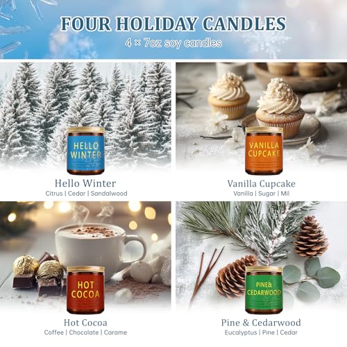 Winter Candle Gift Set, 4 Pack 7 oz Soy Scented Candles for Home, Christmas, Holiday & Birthday Gifts for Women & Men, Inc...