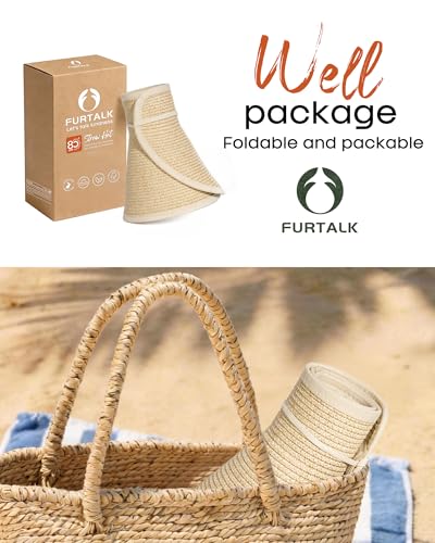 FURTALK Sun Hats for Women Wide Brim Beach Hat Straw Visor Ponytail Summer UV Packable Foldable Beach Vacation Essentials