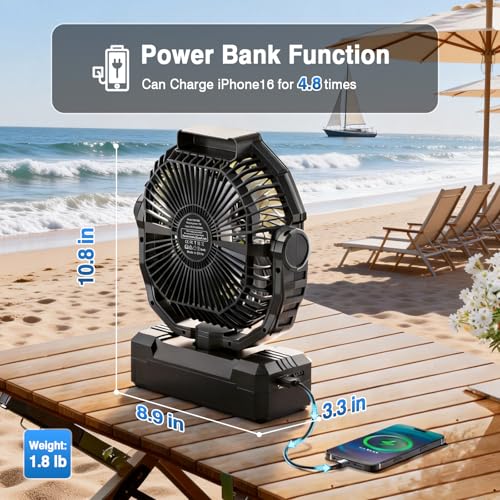 AVAVO 02 Dark Black - Rechargeable Camping Fan - Portable Battery Powered Fan with Timer & Hook, Ventilador Recargable for...