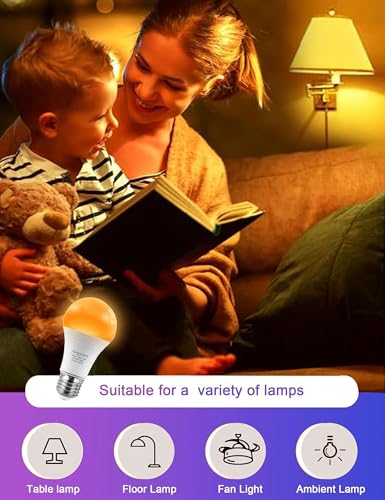 Angyues Amber Sleep Light Bulbs, Blue Light Blocking, A19 3W(25 Watt Equivalent) Dim Light Bulbs for Lamp,1800K Warm Light...
