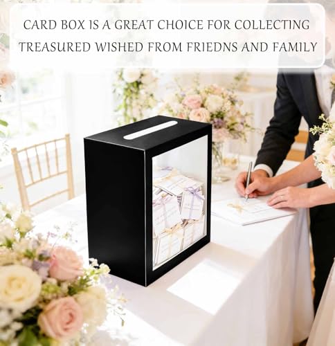 SietDESEO Black Card Box for Party with Clear Window Large Gift Card Box Holder for Wedding Reception Birthday Graduation ...