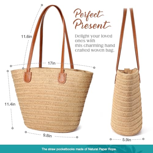 Hommtina Straw Bag Womens Straw Beach Bag Vacation Purse for Summer
