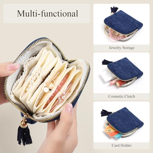 WantGor Travel Jewelry Organizer Case for Women, Jewelry Box 6-Layer Pouch Bags Small Velvet Jewelry Storage Bag Necklace ...