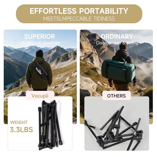 Vocpuli Camping Chair, Lightweight Folding Backpacking Hiking Chair, Compact Portable 330 lbs Capacity，Gifts for Men (Blac...