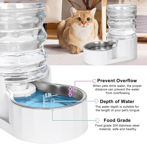RIZZARI Dog Water Bowl Dispenser: 5L Large Stainless Steel Gravity Feeder - Helps Prevent Urinary Stones -Leak-Proof -Spil...