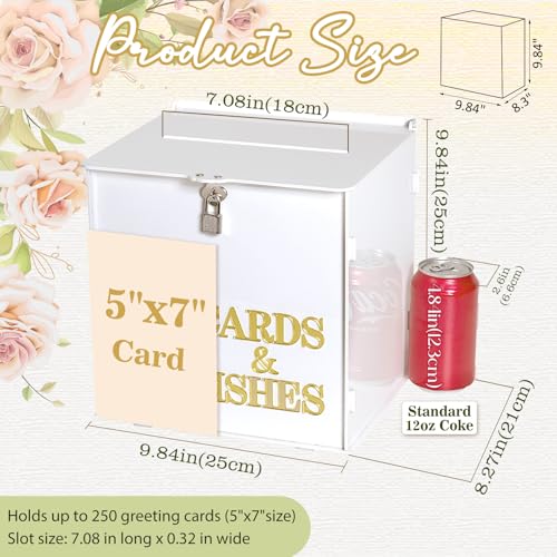 AerWo White Wedding Card Box with Lock, Acrylic Gift Card Box for Party with 3D Letters, Large Wedding Card Boxes for Rece...