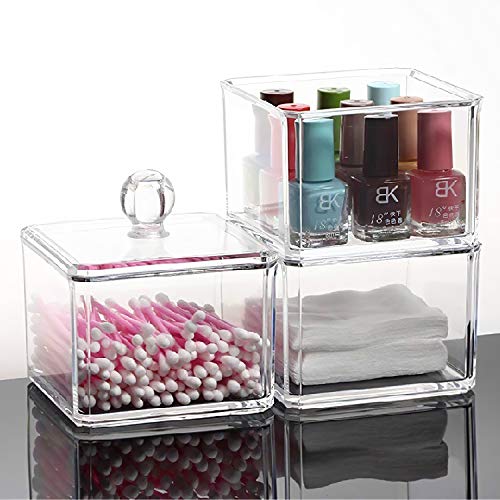 UShioart Stackable Square Acrylic Cotton Ball Holder Q-tip Holder Bathroom Swab Dispenser (Single pack)