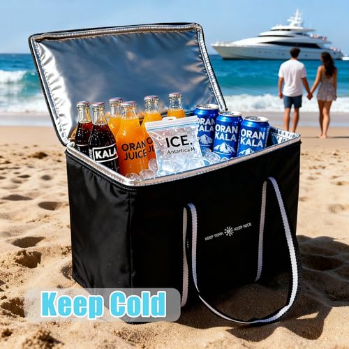 Insulated Food Delivery Bag, Large Durable Reusable Shopping Grocery Bag with Zipper – Foldable Thermal Cooler Bag for Hot...