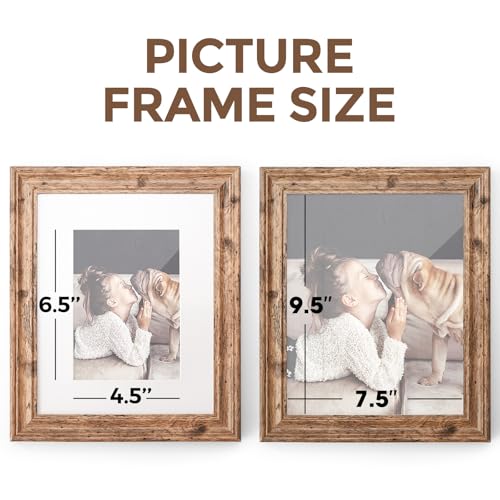 TWING 8x10 Picture Frame Set of 6, Vintage Walnut Photo Frames Display Pictures 5x7 with Mat or 8X10 Without Mat, Tabletop...