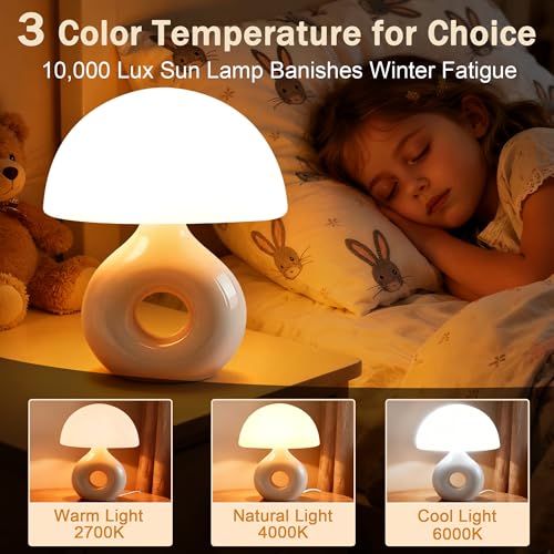 LemSen Mushroom Lamp, 670nm Red Light & 10000 Lux Therapy Lamp with Remote & Memory, 4 Color & 5 Brightness/3 Timers,Bedsi...