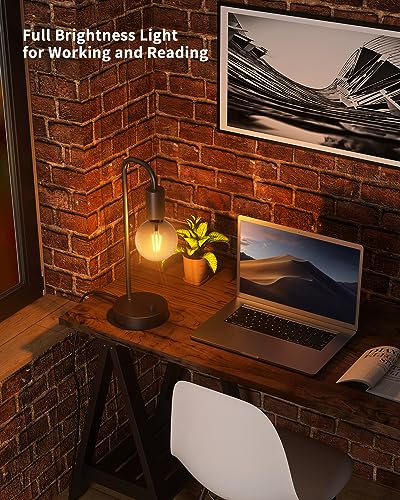 ONEWISH Industrial Table Lamp for Bedroom, Fully Dimmable Modern Bedside Lamps with 2700K Warm Light Bulb for Kids Readin...