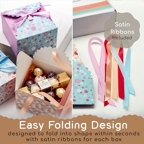 Small Floral Gift Boxes with Lids & Ribbons (20 Pack) 5.8” x 3.7” Empty Decorative Treat Boxes for Gift Giving, Baked Good...