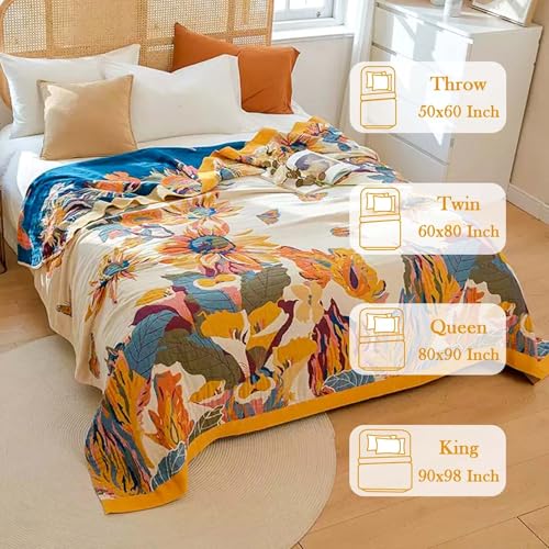 XIBLC Boho Throw Blanket, 100% Cotton Ultra Soft Luxury Throw Rustic Quilt, 50"x60" Floral Bird Butterfly Farmhouse Decor ...
