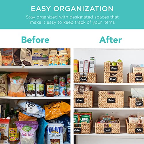 Best Choice Products Set of 4 9x12in Water Hyacinth Pantry Baskets, Woven Organizers w/Chalkboard Label, Chalk Marker - Na...