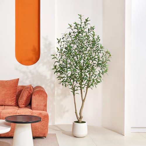 VeriNatural Artificial Olive Tree 6FT, Fake Plants Indoor - Potted Faux Olive Tree with Relistic Leaves and White Planter...