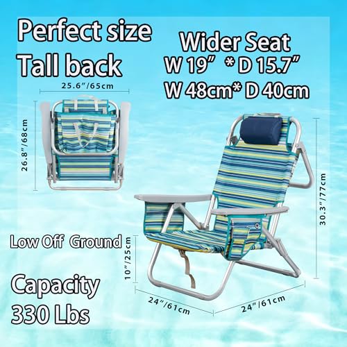 ALPOME Aluminum Backpack Low Profile Beach Chair - 5-Position Lay Flat Reclining Folding Chair with Removable Cooler Bag -...
