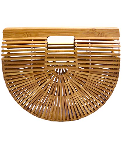 Miuco Womens Bamboo Handbag Handmade Large Tote Bag Straw Beach Bags Beach Purse Size