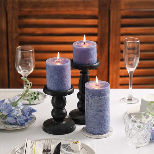 3x6 Inch Blue Pillar Candles Set of 3 - Hand-Poured Unscented Candles, Long Clean Burning, Large Big Candle, Smokeless Dri...