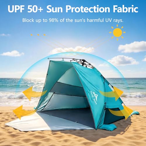 Three Bears Pop Up Beach Tent Sun Shade Shelter for 3-4 Person, UPF 50＋ UV Protection, Lightweight & Easy Setup Beach Shad...