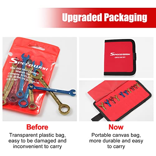 SPEEDWOX 10 Pcs Color Plated Open and Box End Mini Wrenches Color Coated Midget Wrench Set Mini Combination Wrench Set SAE...