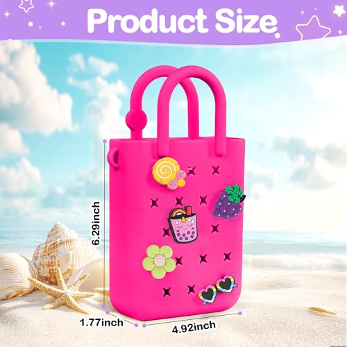 Silicone Small Rubber Beach Bag with 20 Charms, Hole Handbag With Adjustable Shoulder Strap, Girls and Woman