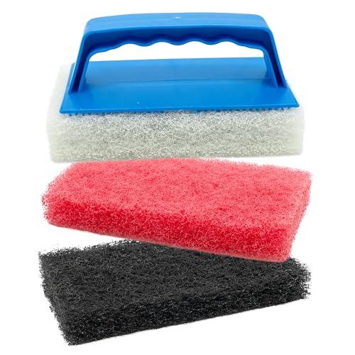 STAR BRITE Scrub Pad Kit - 3 Different Textured Scouring Pads & Interchangeable Handle (040023PW)